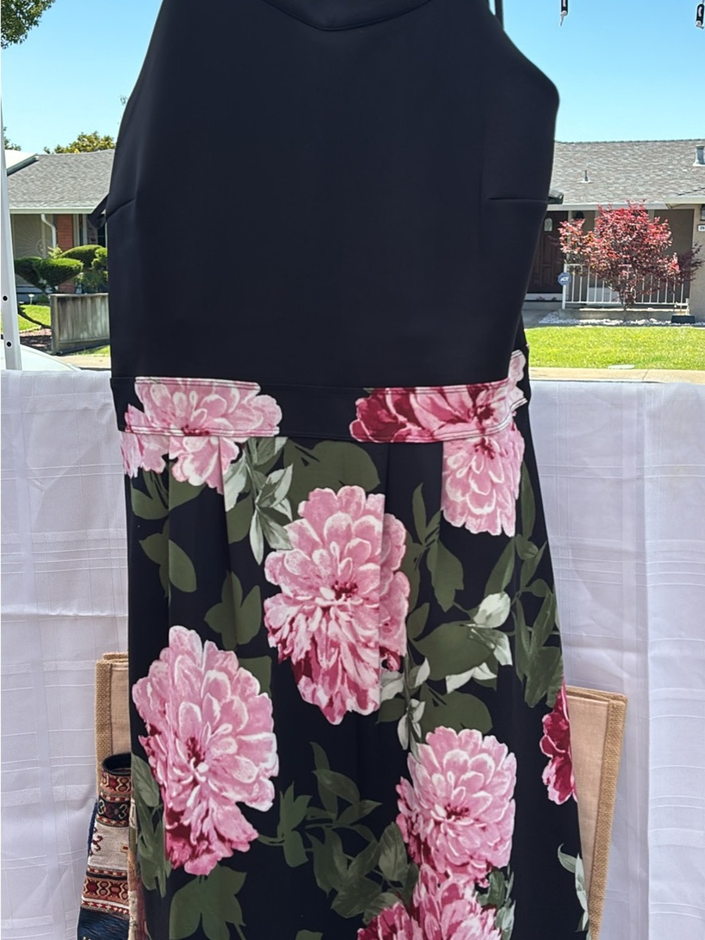 Enfocus Studio Black Dress with Pink Floral Print